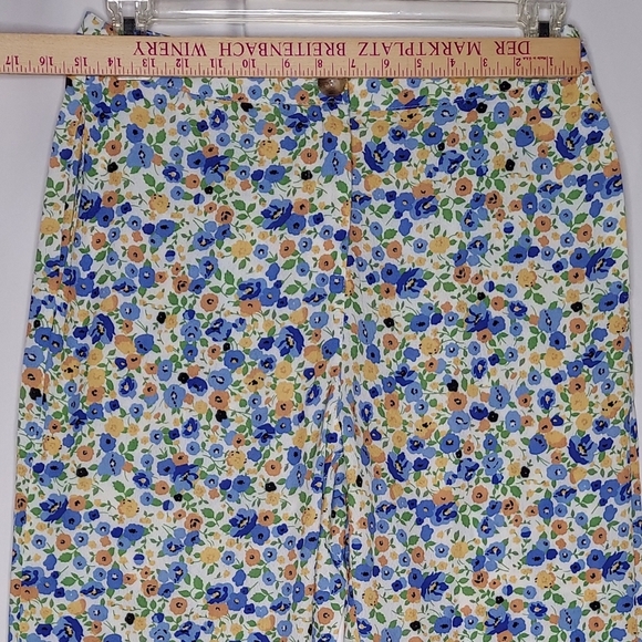 Showpo Pants 12 Micro Floral Ankle Straight Button Zip Lightweight Blue Orange - Picture 8 of 11